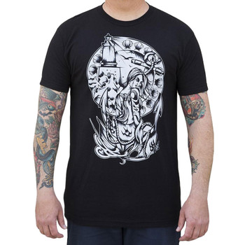 The Shore Always Waits by Chris Allen Men's Black Tattoo Tee Shirt Nautical Mermaid The Shore Always Waits by Chris Allen Men's Black Tattoo Tee Shirt Nautical Mermaid