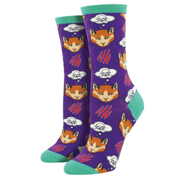 Women's Crew Socks Moody Cat Skull and Crossbones 