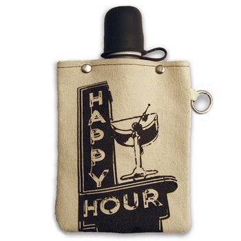 Happy Hour 8oz Canvas Canteen Flask Travel Beverage Container