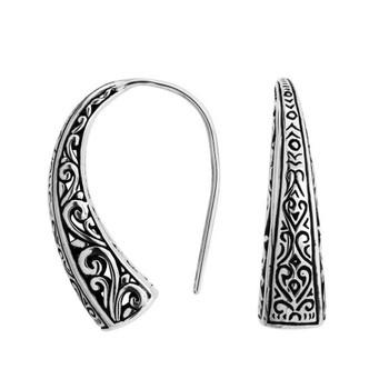 Sterling Silver Dangle Earrings Filigree Design Horn Shaped