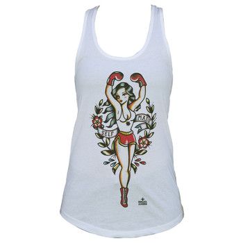 Self Made by Susana Alonso Women's Tattoo Art Racer Back Tank Top Tee Shirt Pin Up Boxing Girl Self Made by Susana Alonso Women's Tattoo Art Racer Back Tank Top Tee Shirt Pin Up Boxing Girl