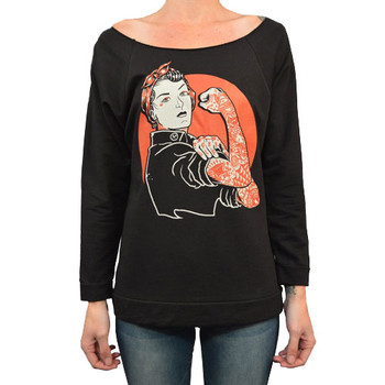 We Can Do It by Adi Women's Tattoo Art Oversized Unfinished Sweatshirt Rosie the Riveter We Can Do It by Adi Women's Tattoo Art Oversized Unfinished Sweatshirt Rosie the Riveter