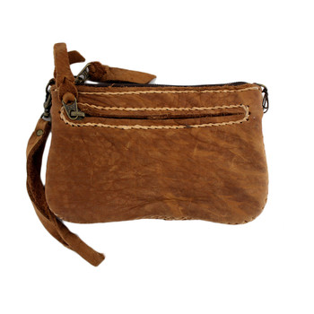 Small Soft Tan Leather Wristlet or Clutch Purse