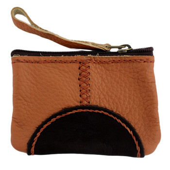 Small Brown and Tan Leather Coin Purse or Wristlet