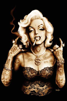 Gangsta Marilyn Monroe by Marcus Jones Tattoo Art Print Hollywood Icon