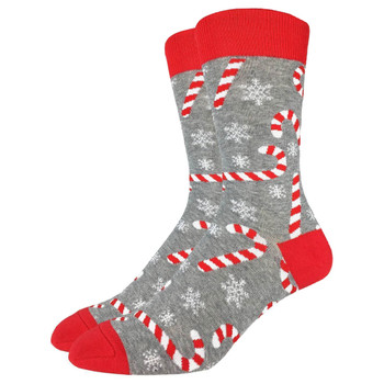 Men's Crew Socks Christmas Holiday Candy Canes and Snowflakes