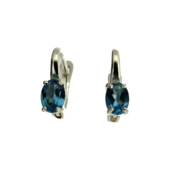 Faceted Blue Topaz Hoop Earrings Sterling Silver