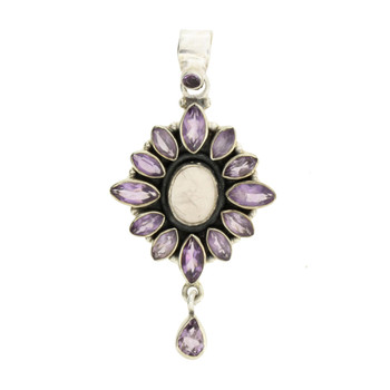 Faceted Amethyst and Rose Quartz Pendant Sterling Silver