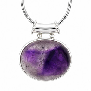 Oval Amethyst sterling silver pendant on a chain. 