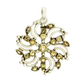 Large Multiple Faceted Citrine Stone Sterling Silver Pendant