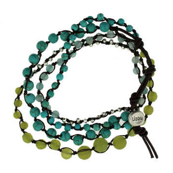 Five Brown, Green, Gray Strands Semi Precious Stone Crystal Beaded Elastic Bracelets Five Brown, Green, Gray Strands Semi Precious Stone Crystal Beaded Elastic Bracelets