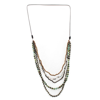 Five Strand Long Layered Beaded Gemstone Necklace Semi-Precious Stones Five Strand Long Layered Beaded Gemstone Necklace Semi-Precious Stones