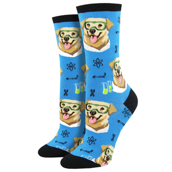 Women's Crew Socks Science Lab Labrador Retriever Puppy Dog Blue 