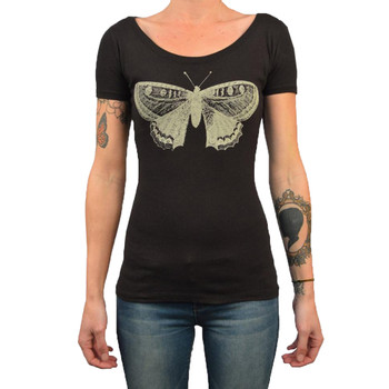 Ladies Butterfly Scoop Neck Tee Shirt