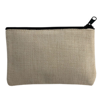Small Linen Zippered Makeup Bag back view Small Linen Zippered Makeup Bag back view