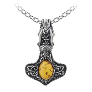 Alchemy Gothic - P728 - Amber Dragon Thorhammer Pendant