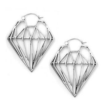 Silver plated metal diamond earrings.