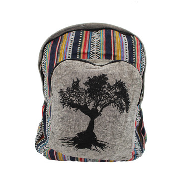 Gray Cotton Tree of Life Backpack with Tribal Woven Design Gray Cotton Tree of Life Backpack with Tribal Woven Design