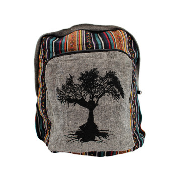 Gray Cotton Tree of Life Backpack with Tribal Woven Design Gray Cotton Tree of Life Backpack with Tribal Woven Design