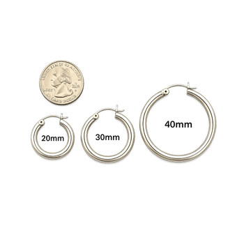 Sizes available sterling silver 3mm hoop earrings with snap post closure. 
