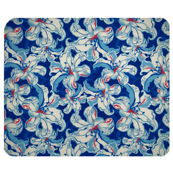 Blue and White Hibiscus Flowers Mouse Pad Mat
