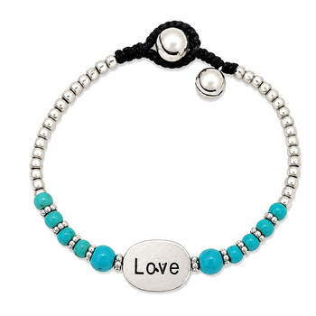 Silver alloy Love bead and blue turquoise Howlite bracelet. 