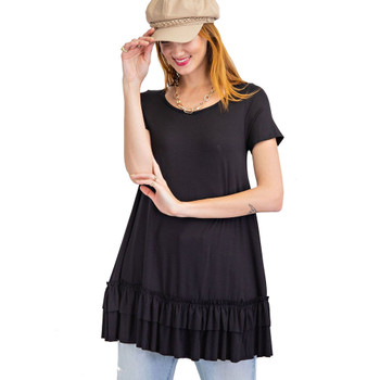 Short Sleeve Ruffle Bottom Tunic Top 