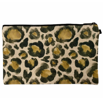 Watercolor Leopard Spots Zippered Linen Pouch back view