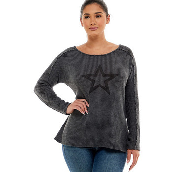 T-Party Charcoal Grey Star Print Waffle Knit Top