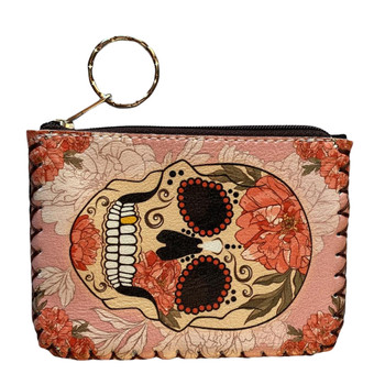 Floral Sugar Skull Zippered Coin Purse key ring attachment view