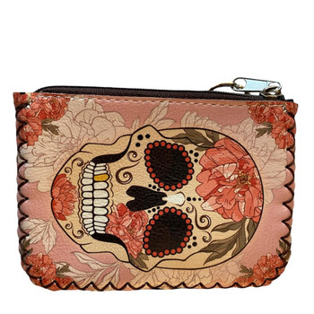 Floral Sugar Skull Zippered Coin Purse back view