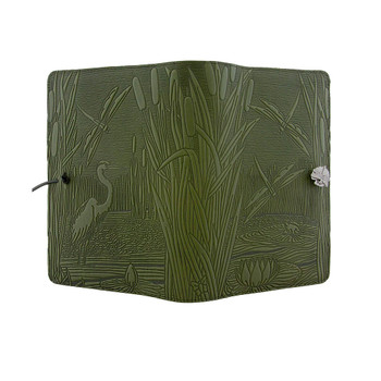 Cover of green leather dragonfly journal. 