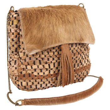 Woven Genuine Leather Crossbody Purse side view