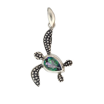 Mystic sterling silver sea turtle pendant. 