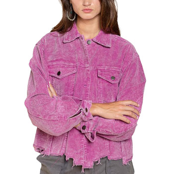 POL Clothing Plum Berry Corduroy Trucker Jacket front view