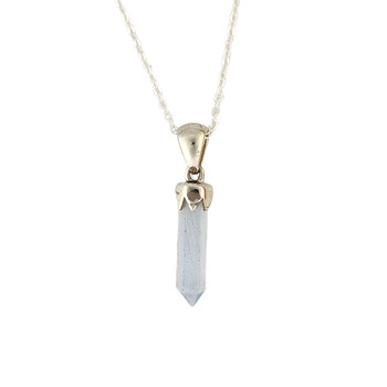 Blue Calcite point pendant on a chain necklace. 