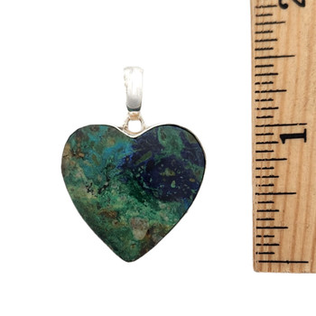 Size of Morenci Azurite heart sterling silver pendant. 