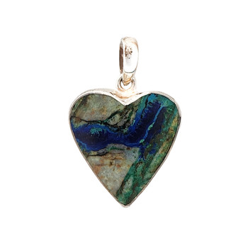 Morenci Azurite heart silver pendant. 