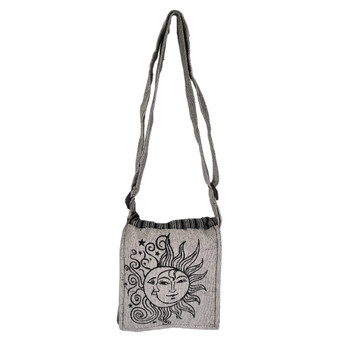 Gray sun and moon shoulder bag. 