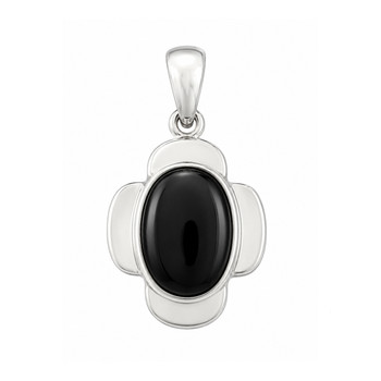 Sterling Silver Onyx Oval Pendant – Front View