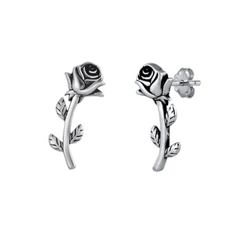Rose flower sterling silver stud earrings. 