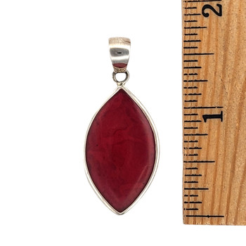 Sizze of marquis shape red Coral sterling silver pendant. 