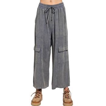 Mineral Washed Wide Leg Cargo Pants front view