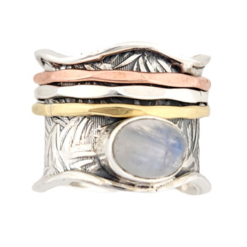 Wide sterling silver Moonstone spinner meditation ring.  
