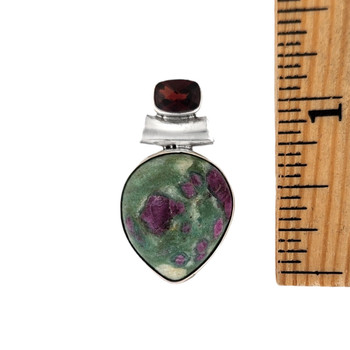 Size of Ruby Ziosite and Garnet sterling silver pendant. 