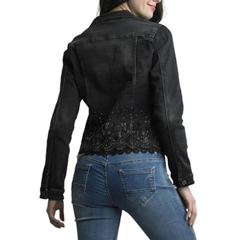 Tempo Paris Black Mineral Washed Scalloped Lace Edge Jacket back view