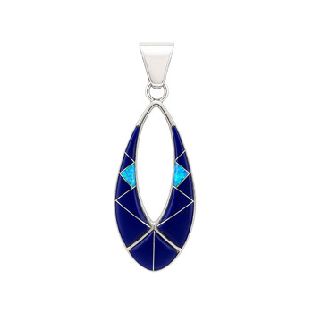 Sterling Silver Lapis & Opal Inlay Open Teardrop Pendant – Front View