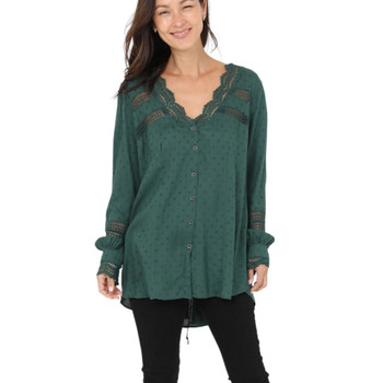 Lola P. Hunter Green Long Sleeve Button Front Shirt front view