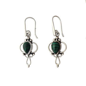 Malachite sterling silver dangle earrings. 