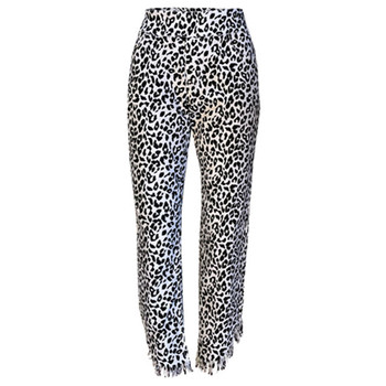 The Davenport Ethyl Animal Print Fray Pull On Jeans front view